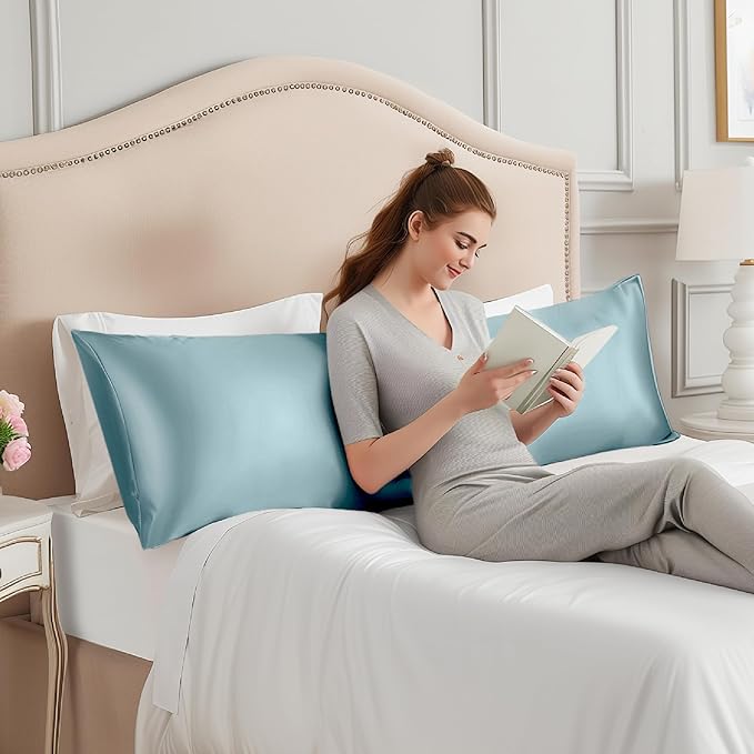 INFIIXSO Body Pillow Cover with Zipper, Luxury Mulberry Silk Body Pillow Case 20x54 Inches, Ultra Smooth and Soft Cooling Long Pillowcase, Gift for Women, Men(Haze Blue) - Bloomnest