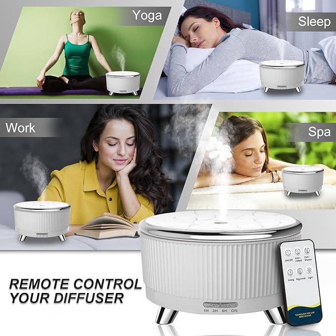 Diffusers for Essential Oils Large Room, Aromatherapy Diffuser with Remote Control,7 Colors Lights 3 Mist Mode for Women Office Home White Sliver - Bloomnest
