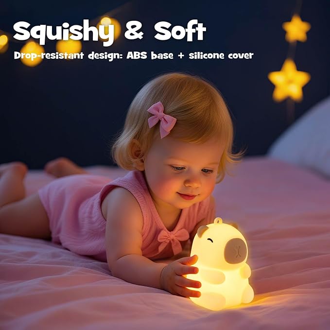 Squishy Christmas Capybara Night Light with RGB Modes Dimmable Nursery Breastfeeding Nightlight Hangable Cute Novelty Animal Lamp Rechargeable Silicone Touch Bedside Lamp for Bedroom Dorm Decor - Bloomnest