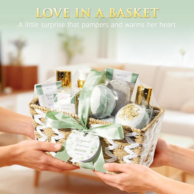 Birthday Gifts for Women, Bergamot Jasmine Relaxing Spa Gift Baskets for Women Self Care Package Bath Gift Set, Home Bath and Body Kit Pampering Valentines Day Gifts for Her Womens Mom Friends Sister - Bloomnest