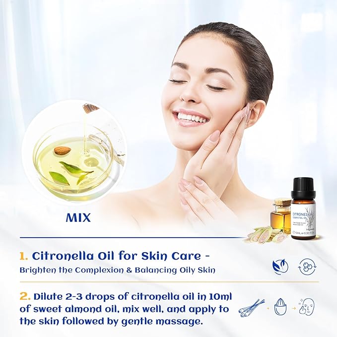 HIQILI 0.33 Fl Oz Citronella Oil for Homemade Sprays, Add to Diffuser, 100% Pure and Natural Undiluted, Portable - 10ml - Bloomnest