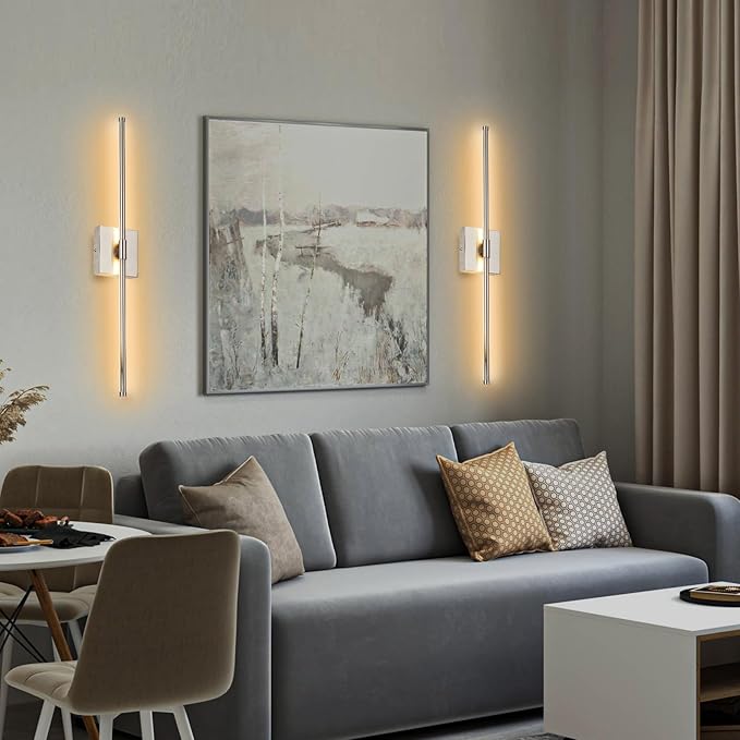 LED Wall Sconces with Remote Control, Dimmable Wall Sconces Set of 2, 5 Colors 3000K-6500K & Dimmable, Hardwire Wall Light with Timer & Night Light, LED Nickel Wall Lamps for Living Room, Bedroom - Bloomnest
