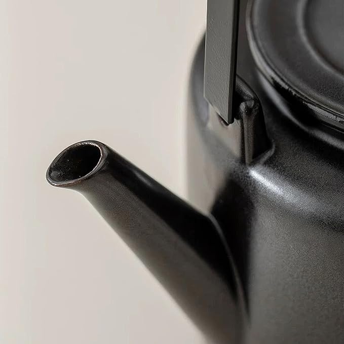 Small Stove Safe Ceramic Teapot with Cold Touch Curved Handle (27oz) - Hand-Glazed Finish - Suitable for Boiling Water and a Variety of Teas and Herbs - Matte Black - Bloomnest