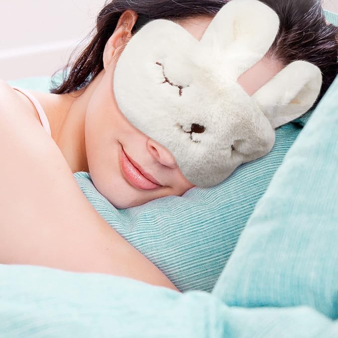 3 Pieces Sleep Mask for Kids, Girls Plush Sleeping Eye Cover Soft Eye Blindfold Cover Animal Shade for Kids(White,Bunny, Cat and Unicorn Style) - Bloomnest