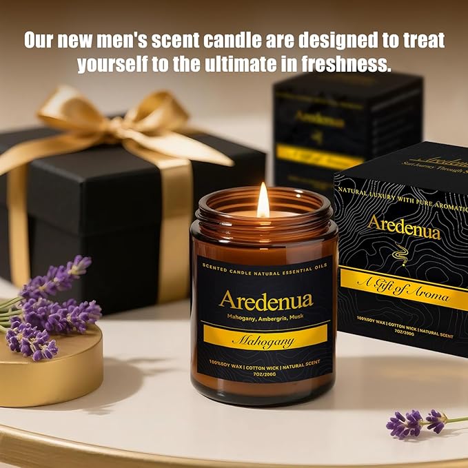 Oud & Sandalwood Candle – Scented Candles for Men & Women, 7oz Soy Candles for Home Scented - 50H Long Lasting Clean Burn, Aromatherapy Candle for Relaxation & Home, Warm Woody Fragrance Gift - Bloomnest