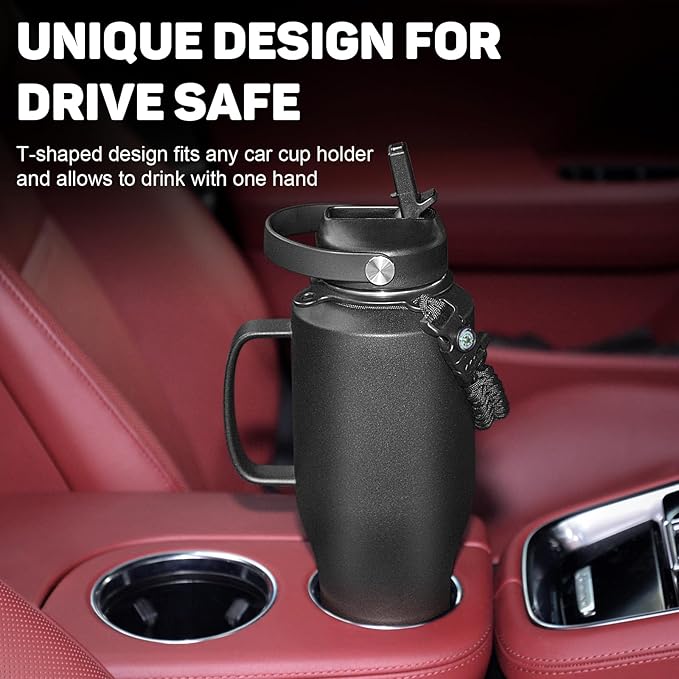 Water Bottle 40oz, Insulated Water Bottle with Handle & Straw Lids, Stainless Steel Water Bottles Fits in Any Car Cup Holder, Travel Cup Double Wall BPA-Free Leak-proof to Keep Cold &Hot - Bloomnest