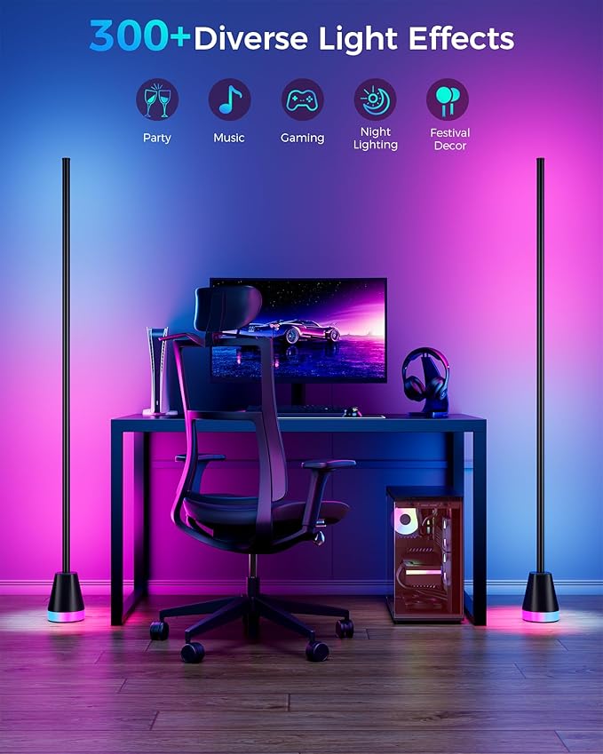 Smart RGB Corner Floor Lamp, 60 Inch 172 LEDs Bright Standing Lamps for Bedroom with APP and Remote, Modern Floor Lamp with Music Sync and 16 Million Colors Changing Ambient Lighting for Living Room - Bloomnest