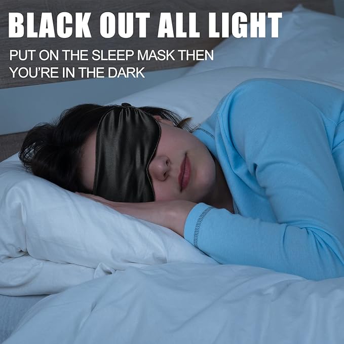 20 Pieces Silk Sleep Eye Mask with Elastic Strap Soft Sleeping Mask Eye Cover Satin Blindfold for Women Men Kids Sleeping Travel Eye Shades Including 2 Pieces of Black Bags(Black) - Bloomnest