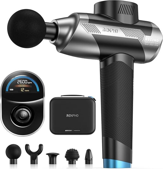 RENPHO Massage Gun, Deep Tissue Back Massage for Athletes, Professional Muscle Massage with 6-12mm Adjustable Amplitude, Gifts for Men Women, Color Display - Bloomnest