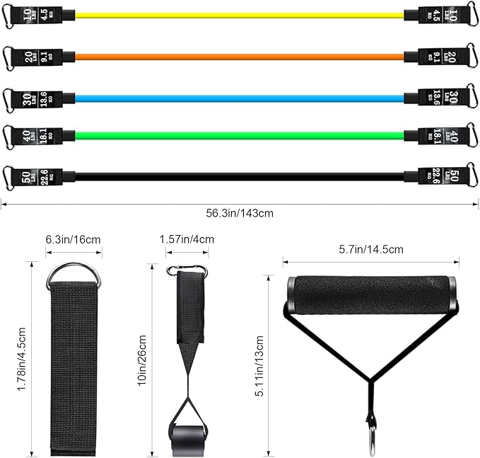 Resistance Bands Set, Himaly Exercise Bands Strength Training Fitness Bands Workout Elastic Bands with Legs Ankle Straps, Door Anchor, Handles & Carry Bag for Home Outdoor Workouts - Bloomnest