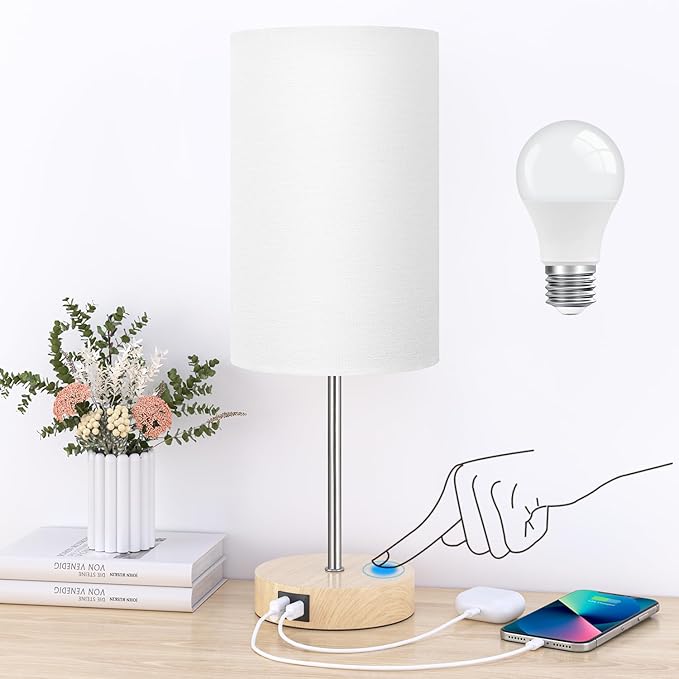 AKASUKI 18Inch Table Lamp with Dual Charging Station, 3 Way Dimmable Touch Lamp for Bedroom, Living Room, Office(LED Bulb Included) - Bloomnest