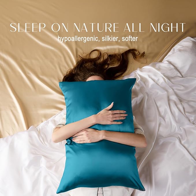 ZIMASILK 100% Pure Mulberry Silk Pillowcase for Hair and Skin Health,Soft and Smooth,Both Sides Premium Grade 6A Silk,600 Thread Count,with Hidden Zipper,1pc (King 20''x36'',Turquoise) - Bloomnest
