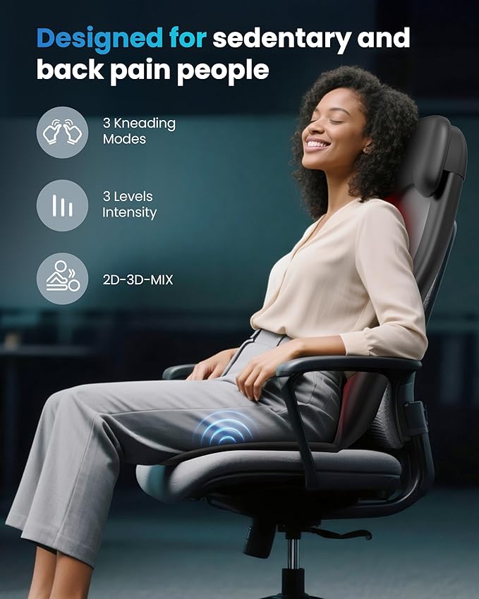 COMFIER Shiatsu Massage Cushion with Heat,2D/3D Shiatu Back Massager with App Control,Deep Tissue Kneading Massage Chair Pad with Vibration,Back Massager for Chair,Gifts for Dad,Mom - Bloomnest