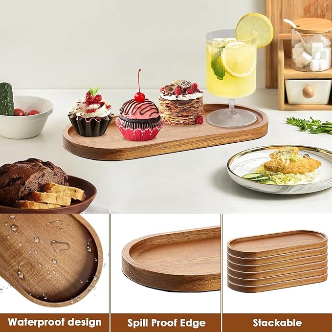 2 Pack Solid Wood Serving Platters and Trays of Natural Wood with Edge,Rectangular Avoid Sliding and Spilling Food (Walnut Trays x 2Pack) (Acacia Wood Platters 2 Pack) - Bloomnest