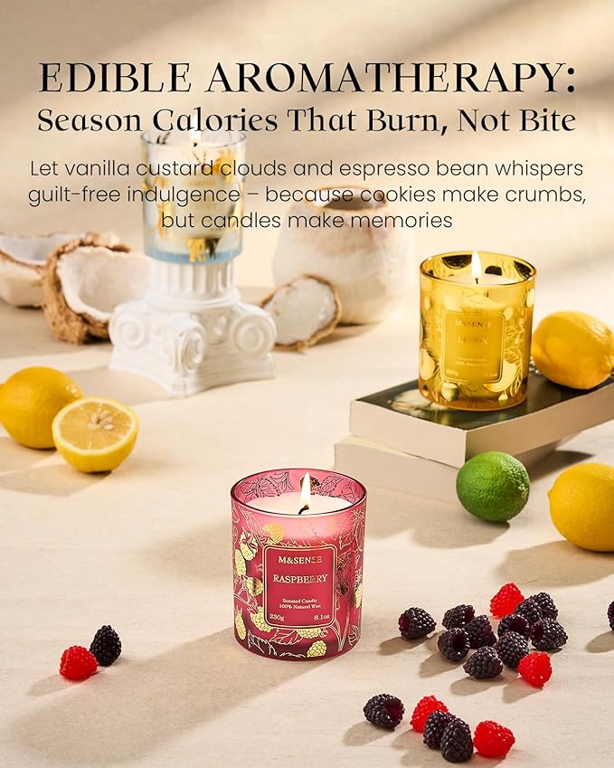 M&SENSE Raspberry Scented Soy Candles, 8.1oz 42-Hour Burn Time Vegan No Toxin, Aromatherapy Relaxing Refreshing Candles for Stress Relief, Fall Winter Thanksgiving Christmas Gifts Housewarming Gift - Bloomnest