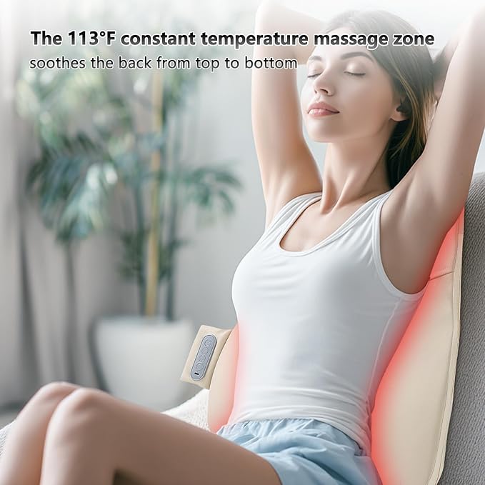 Back Massager for Pain Relief Deep Tissue, Ultrathin Rolling Up and Down Full Back Massage with Heat, 4D Shiatsu Kneading, Shoulder Massager, Extended Widened Design for Home, Office, Car Use, Beige - Bloomnest