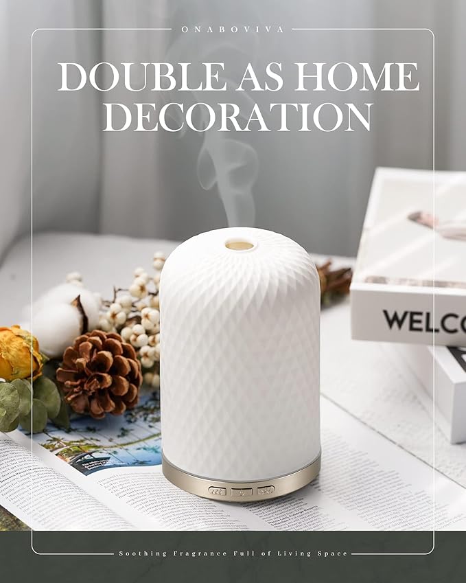 Essential Oil Diffuser,120ML 2.4MHz Ultrasonic Aromatherapy Diffusers for Essential Oils Large Room, Ceramic Diffusers Decorative Aroma Diffuser, Ideal Air Diffusers for Home, Room Decor, Yoga, White - Bloomnest