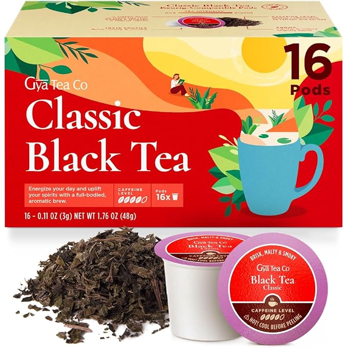 Gya Tea Co Caffeinated Classic Black Tea Pod (16 Count) - Smooth, Flavourful, Robust, Enjoy Hot or Iced - Bloomnest