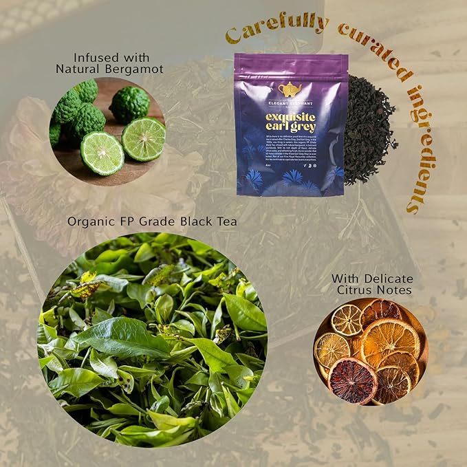 Earl Grey Tea, Organic Loose Leaf Black Tea – Classic Bergamot & Citrus Flavor – Boost Clarity & Wellness – Drink Hot or Iced – 4 oz Resealable Bag (Makes 50 Cups) – The Elegant Elephant - Bloomnest