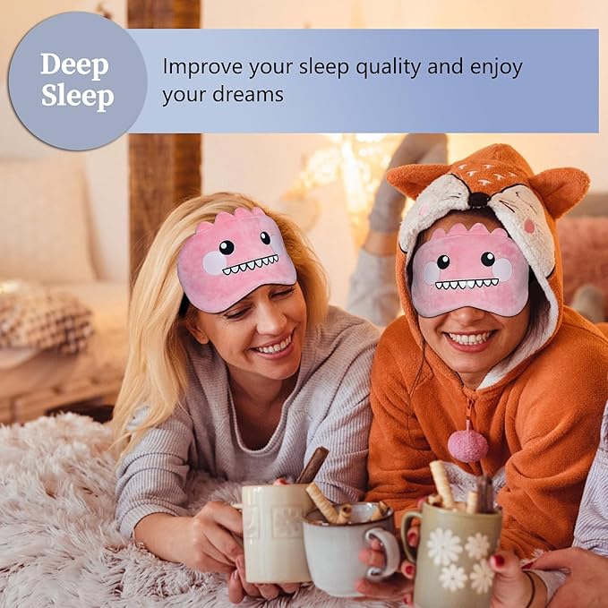 Cute Sleep Masks Cartoon Dinosaur Eye Mask Plush Sleeping Mask & Travel Blindfold - Funny Novelty Eye Shade for Kids, Girls & Adults (Pink Dinosaur) - Bloomnest