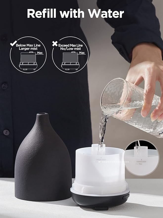InnoGear Oil Diffuser, 150ML Ceramic Diffuser for Essential Oils Handcrafted Aromatherapy Diffuser Ultrasonic Cool Mist Humidifier with 2 Mist Modes Waterless Auto Off for Room Office, Black - Bloomnest