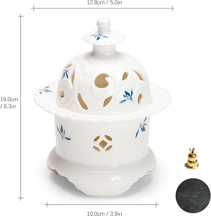Handcrafted Ceramic Incense Burner (Hand-Painted Orchid), Three-Legged Incense Holder for Coil, Stick or Incense Seal, Elegant Chinese Incense Holder for Home Fragrance Decor - Bloomnest