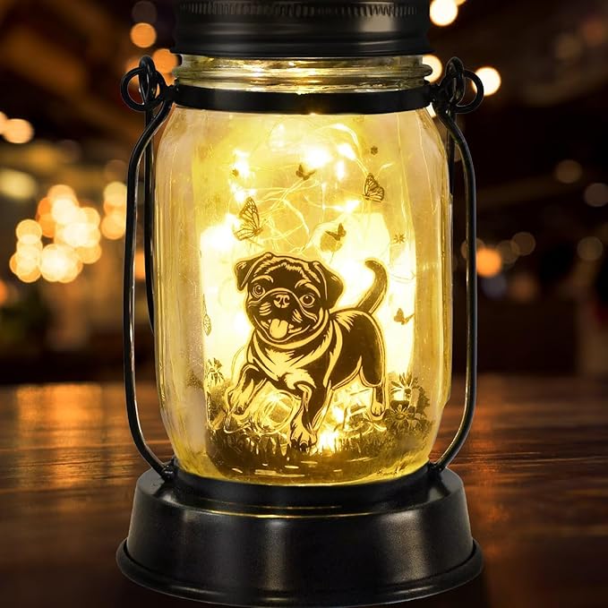 kyoryuger Pug Dog Gifts for Women/Men Pug Dog Solar Lanterns Mom Birthday Gift Pet Loss Lantern Pet Memorial Lights Solar Garden Decoration for Yard, Patio,Backyard,Porch Torches - Bloomnest