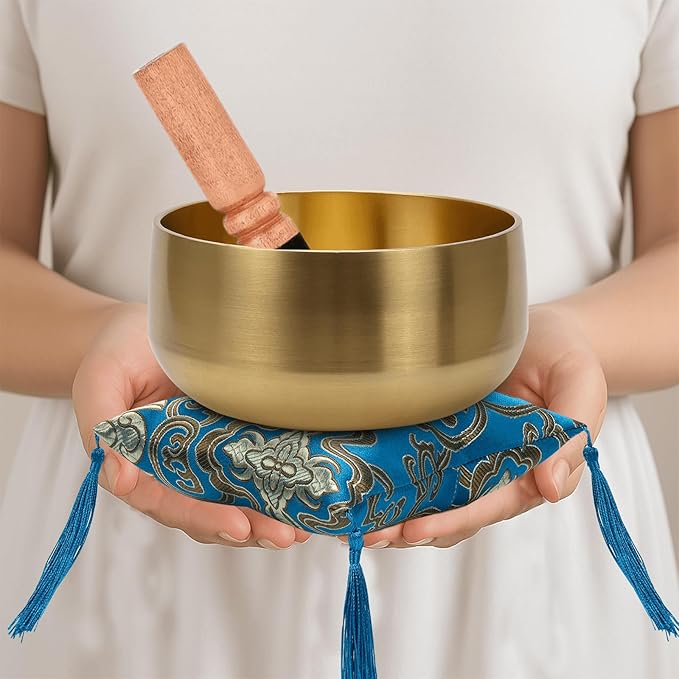 Large Tibetan Singing Bowl Set - 6" Handcrafted Meditation Sound Bowl for Yoga, Mindfulness, Chakra Healing & Stress Relief | Complete Kit with Cushion & Mallet | Spiritual Gifts for Beginners 6 Inch Lemofuta