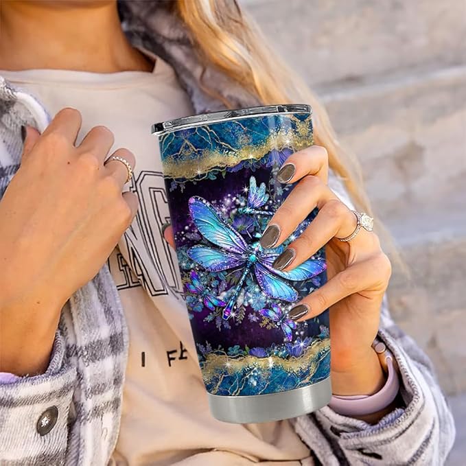 Dragonfly Tumbler 20oz Stainless Steel Insulated Coffee Travel Mug Cup Dragonfly Gifts for Women Girls on Birthday Christmas Mothers Day - Bloomnest
