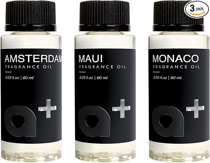 Aromar+ Fragrance Oil – Signature Set – Amsterdam, Maui & Monaco – Inspired by F ing Fabulous, Marfa Perfume & Mont Blanc – 60mL Bottles (Pack of 3) - Bloomnest