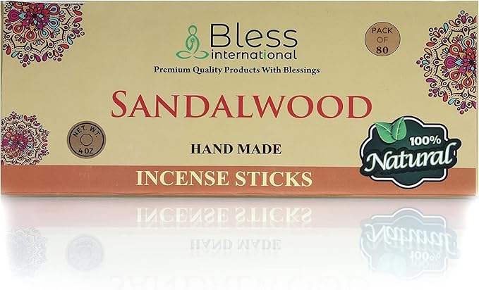 Bless-Sandalwood 100%-Natural-Handmade-Hand-Dipped-Incense-Sticks Organic-Chemicals-Charcoal-Free Purification-Relaxation-Positivity-Yoga-Meditation Best-Woods-Scent (80 Sticks (4.20 OZ)) BlessInternational