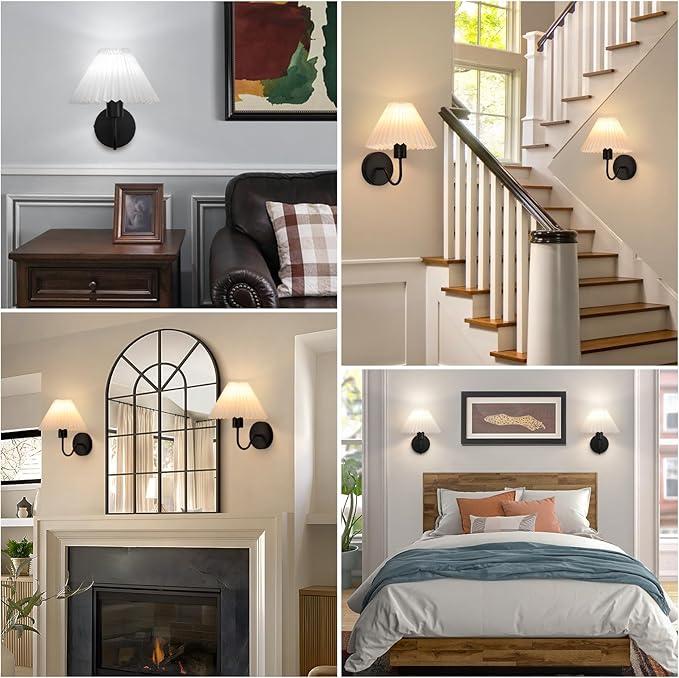 Rechargeable Battery Operated Wall Sconce Sets of 2, 15 Colors Wireless gooseneck Black Wall Lights Fixture with Dimmable Bulbs and Remote, Not Hardwired Wall Mounted Lamps for Bedroom Living Room - Bloomnest