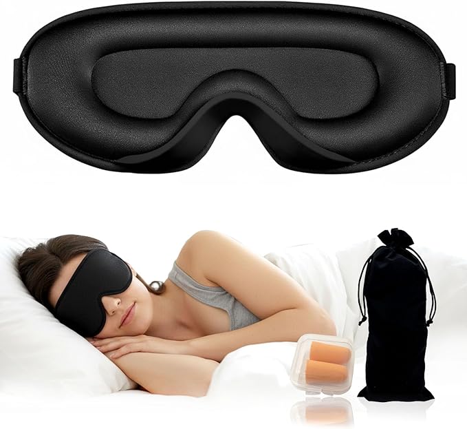 3D Sleep Mask for Side Sleepers, Blackout & Zero Pressure - Breathable Memory Foam, Adjustable Strap - for Travel, Yoga & Meditation Black - Bloomnest