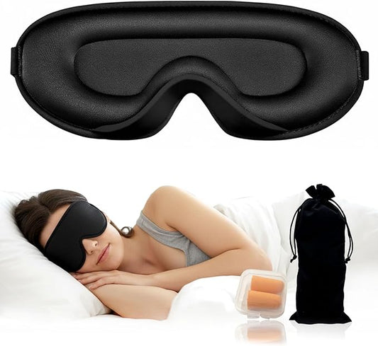 3D Sleep Mask for Side Sleepers, Blackout & Zero Pressure - Breathable Memory Foam, Adjustable Strap - for Travel, Yoga & Meditation Black - Bloomnest