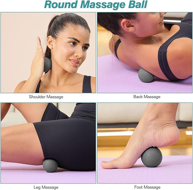 5 in 1 Foam Roller Set - Trigger Point Foam Back Roller, Muscle Roller Stick, Massage Ball, Stretching Band for Deep Muscle Massage Pilates Yoga,Fitness Exercise for Whole Body Release - Bloomnest