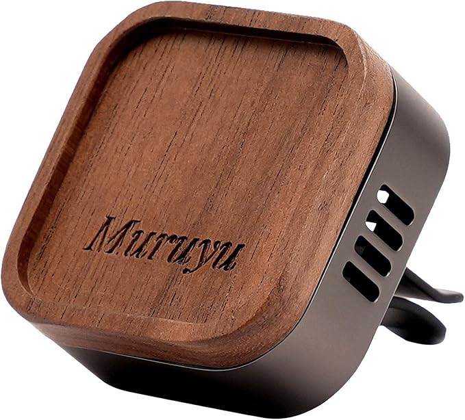 Car Diffuser, Walnut Wood & Zinc Alloy with Magnetic Cover, Refillable Car Air Freshener with 2 Refill Pads, Elegant Auto Decor (No Essential Oils) - Bloomnest