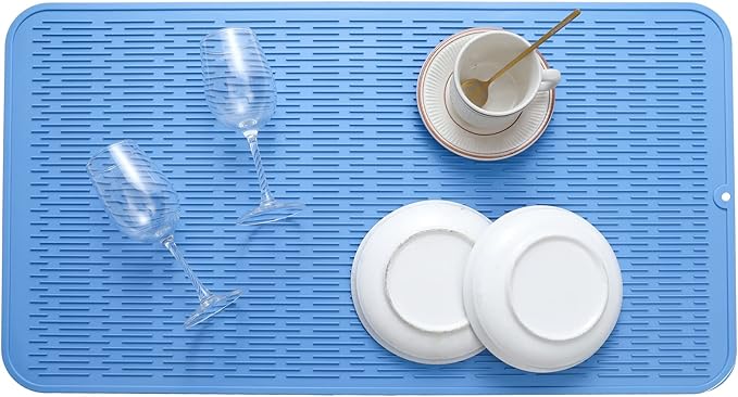 Silicone Dish Drying Mat for Multiple Usage,Easy clean,Eco-friendly,Heat-resistant Silicone Mat for Kitchen Counter or Sink,Refrigerator or Drawer Liner Lichen BlueL 4XL 32 inches x 18 inches - Bloomnest