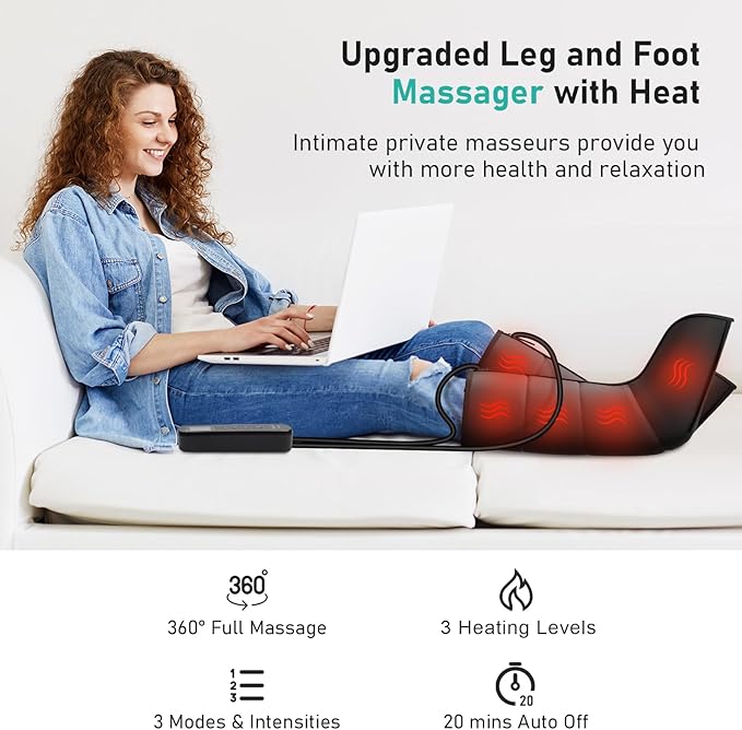 QUINEAR Leg Massager for Circulation and Pain Relief, Heating Leg Compression Massager with 3 Modes, Foot and Calf Massager with 3 Intensities 3 Heats - Gift for Mom and Dad - Bloomnest