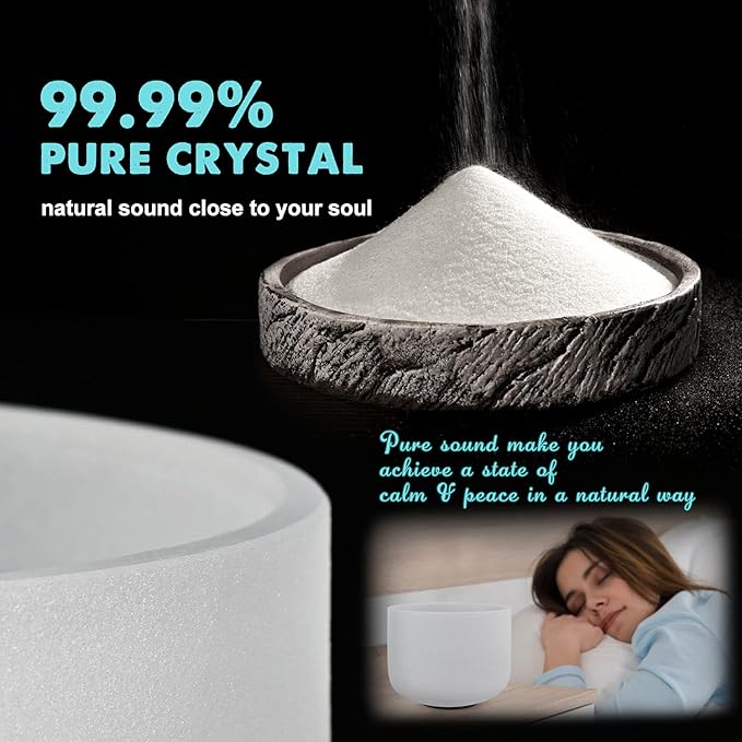 440HZ 8 Inch F Note Heart Chakra Frosted Quartz Crystal Singing Bowl Meditation Therapy Sound Healing Instrument Sound Bath Bowl with Carrying Bag Mallet and O-ring - Bloomnest