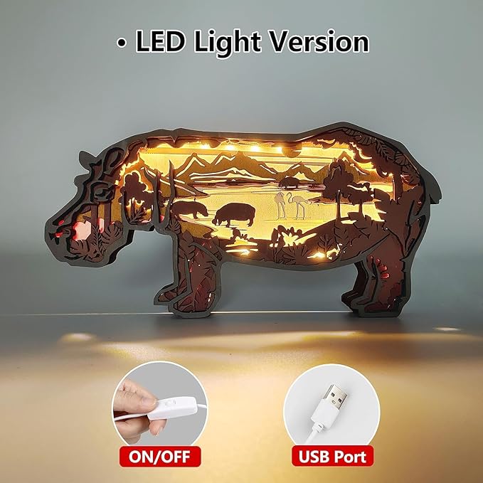 3D Wooden Animal Carving LED Night Light, Wood Carving Light, Modern Home Decoration, Decorative Tables, Cabinets, Living Rooms, Bedrooms, Offices, Farmhouses, Bookshelves, Perfect Holiday Gifts - Bloomnest