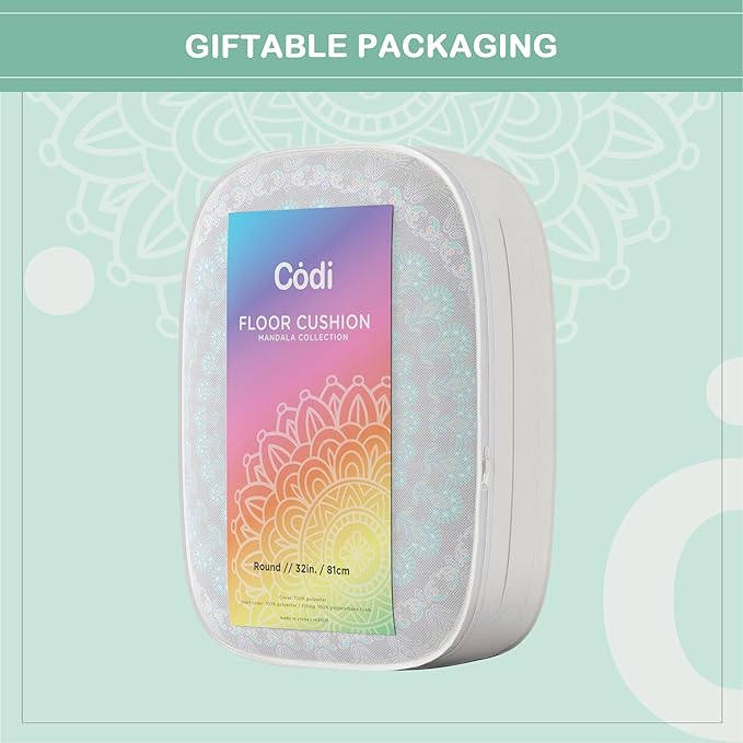 Codi Meditation Floor Pillow, Round Large Pillows Seating for Adults, Bohemian Mandala Circle Cushion for Outdoor Fireplace Yoga Living Room, 32 Inch, Memory Foam Added, Green