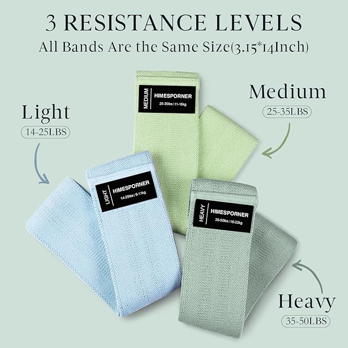 Wide Fabric Resistance Bands for Working Out, 3 Level Non-Slip Exercise Booty Bands for Women & Men Leg and Glutes with Hair Ties and Tape Measure - for Home Gym Workout, Yoga, Pilates - Bloomnest