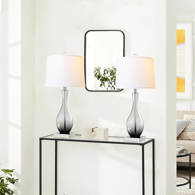 Table Lamps Set of 2 with Touch Control, 3-Way Dimmable Modern Glass table lamp for Living Room with USB C and A Charging Ports， 27" Bedside Desk Lamps for Nightstand Decorations(LED Bulbs Included) - Bloomnest