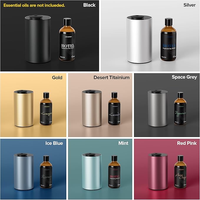 Airversa Waterless Essential Oil Diffuser for Home Aromatherapy Scent Diffusers with 3 Countdown Timer Settings or Timer-Off, 3 Mist Levels for Car Room Studio Office, ANX Premium Metal Spce Grey - Bloomnest