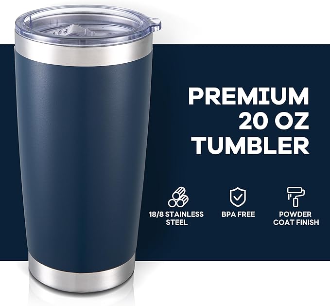 20 oz Tumbler with Lid Stainless Steel Double Wall Vacuum Insulated Tumblers Powder Coated Cups Travel Mug Keep Drinks Cold and Hot, Navy - Bloomnest