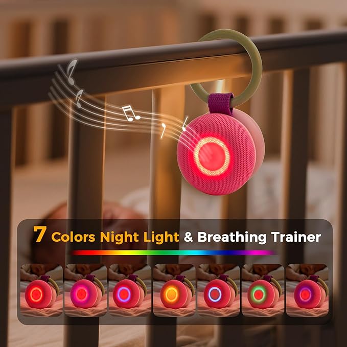 Portable Sound Machine - White Noise Sound Machine for Baby, Travel Donut Sound Machine for Sleep, 15 Soothing Sounds & 7 Colors Night Light, Breathing, Baby Shusher, Registry Gift, Pink