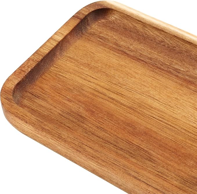 2 Pack Solid Wood Serving Platters and Trays of Natural Wood with Edge,Rectangular Avoid Sliding and Spilling Food (Rectangular Acacia Wood Platters 2pcs) - Bloomnest