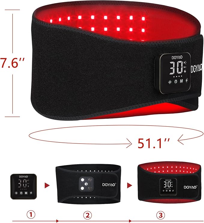 Cordless Rechargeable Red Light Therapy Belt, Wearable Infrared Light Therapy with Pulse Mode, Removable 4000 mAh Battery 5 Light Intensities to Relieve Back Body Pain - Bloomnest