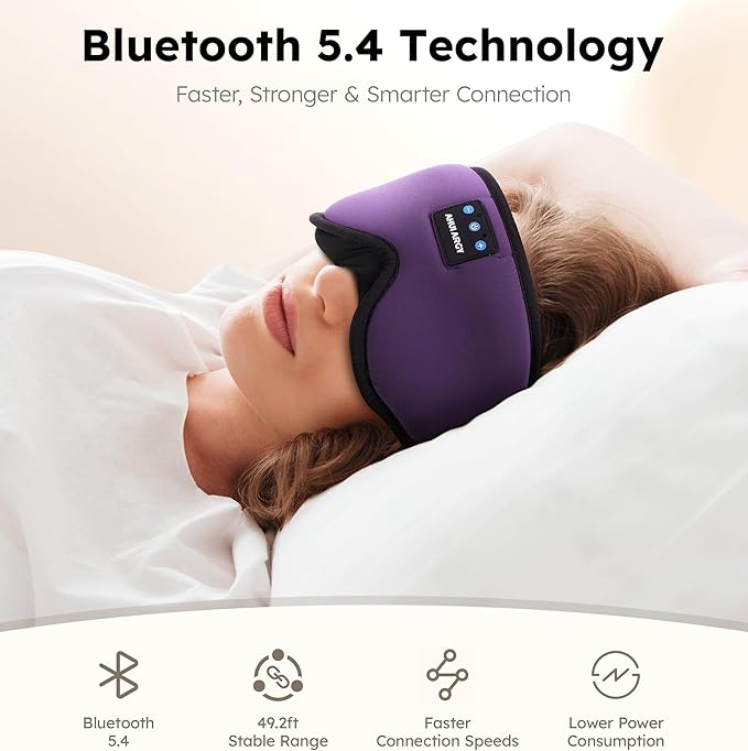 Ice Silk Sleep Mask with Headphones, Sleep Headphones for Side Sleeper with 3D Cups, Bluetooth 5.4 Sleeping Eye Mask, Total Blackout Sleeping Headphones for Women Men(Purple) - Bloomnest