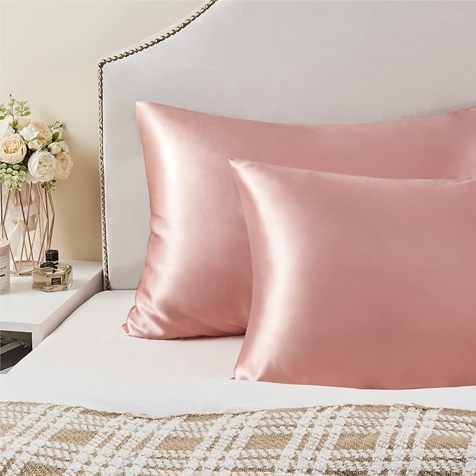 BEDELITE Satin Pillowcase for Hair and Skin, Super Soft and Cooling Similar to Silk Pillow Cases 2 Pack with Envelope Closure, Gift for Women Men(20"x40" King Size, Rose Pink) - Bloomnest